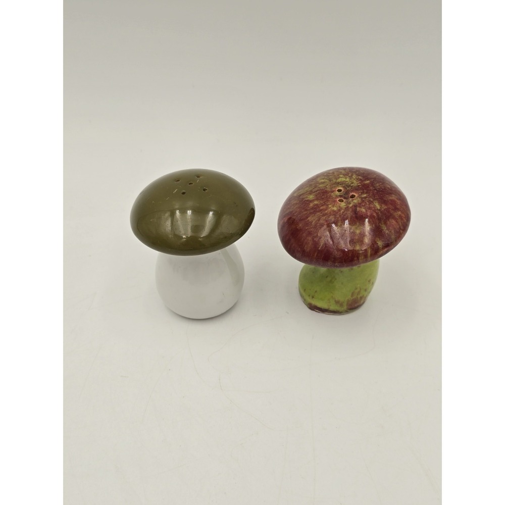 2 Sets Ceramic Vintage Mushroom Salt and Pepper Shakers 1 Mismatched Brown Green - Picture 10 of 14